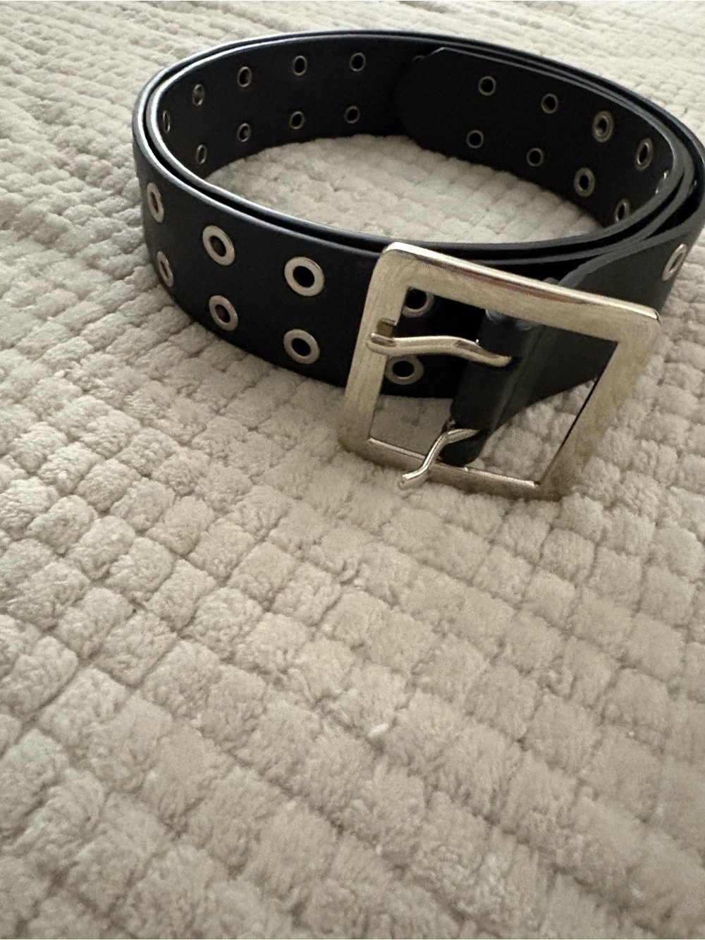 Black Double-Row Grommet Leather Belt - Unbranded